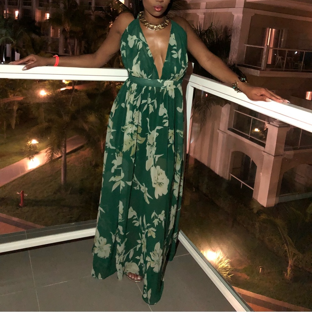 Floral Sheer Green Dress Size M